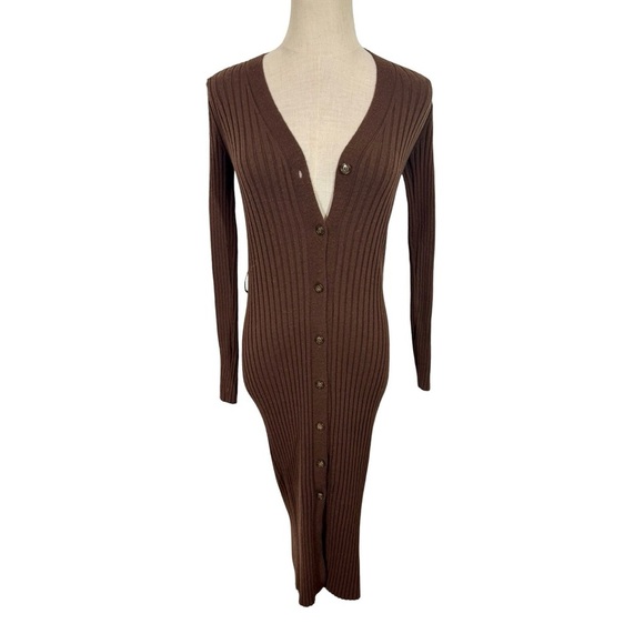 Rouje Marielle Merino Wool Ribbed Button Front Midi Dress Duster Cardigan 34/US2 - Picture 4 of 9